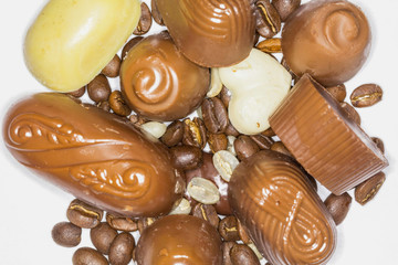 Close Up Of Chocolate Pieces Mixed With Coffee Beans