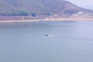 Ship sailing at Mae Ngad dam in Chiangmai Thailand