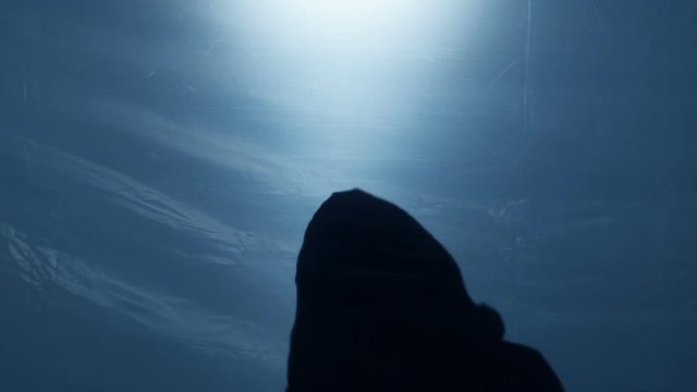 Insane serial killer murdering victim with axe, terrible nightmare, slow motion