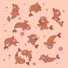 Obraz premium Funny fish collection vector illustration of a flat style.