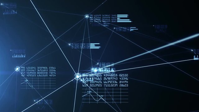 Growing global network and data connections. You can use it for a technology, communication or social media background. Blue color. Seamless loop. Alpha channel included. 4K