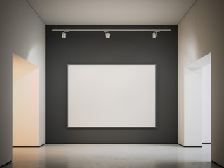 White canvas on the black wall. 3d rendering