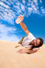 Thursty man got water in the desert
