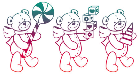 Contour image of teddy bears. Raster clip art.