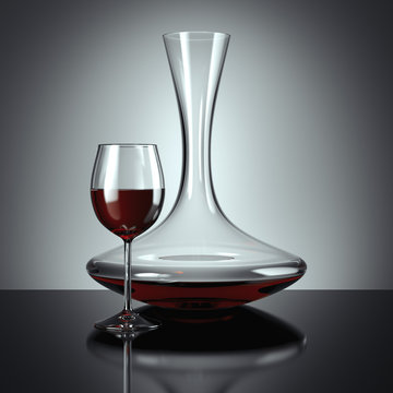 Decanting of red wine. 3d rendering