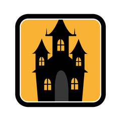 square frame of halloween with scary casttle vector illustration