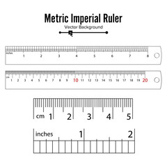 Metric Imperial Rulers Vector. Centimeter And Inch. Measure Tools Equipment Illustration Isolated On White Background.