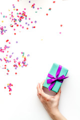 concept birthday party top view on white background mock up