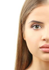 Fototapeta premium Portrait of beautiful young woman isolated on white