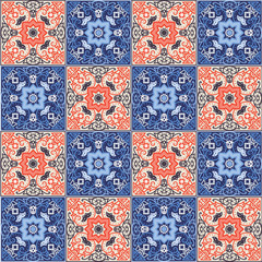 Portuguese azulejo tiles. Blue and white gorgeous seamless patterns. For scrapbooking, wallpaper, cases for smartphones, web background, print, surface texture, pillows, towels, linens bags T-shirts