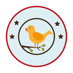 circular frame with bird in branch vector illustration