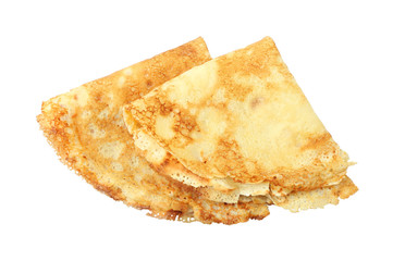 Tasty pancakes on white background