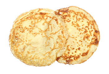 Tasty pancakes on white background