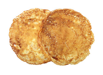 Tasty pancakes on white background
