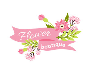 Floral shop badge decorative frame template vector illustration.