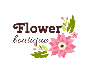 Floral shop badge decorative frame template vector illustration.