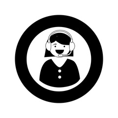 monochrome circular emblem with female customer service vector illustration