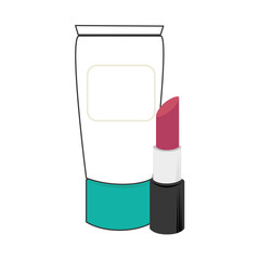 cream bottle and lipstick beauty products vector illustration