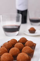 Delicious chocolate truffles closeup
