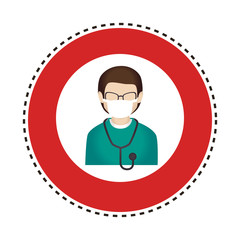 sticker circular border with silhouette male nurse half body vector illustration