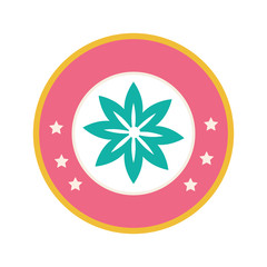 colorful circular border with star shape silhouette figure flower icon floral vector illustration