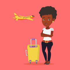 Young woman suffering from fear of flying.