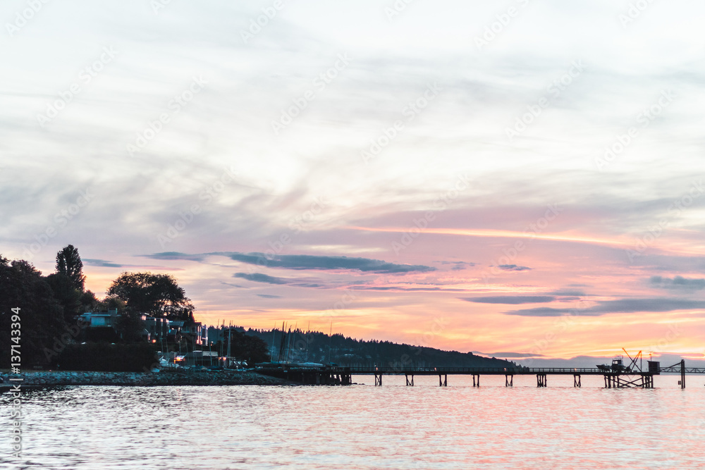 Sticker Sunset at Kitsilano Beach in Vancouver, BC, Canada