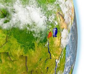 Rwanda in red on Earth