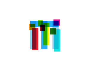 Letter M Colorful Overlay Irregular Break Shape Vector Logo Design Element