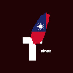 Taiwan Initial Letter Country with Flag Map Vector