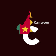 Cameroon Initial Letter Country with Flag Map Vector