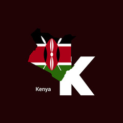 Kenya Initial Letter Country with Flag Map Vector