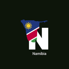 Namibia Initial Letter Country with Flag Map Vector