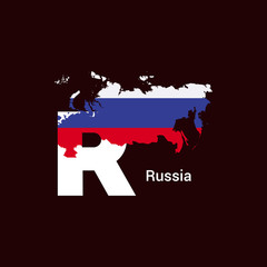 Russia Initial Letter Country with Flag Map Vector