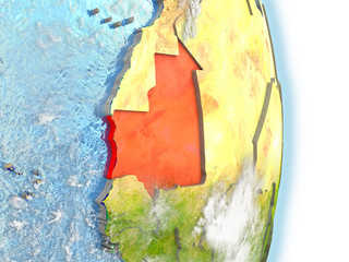 Mauritania in red on Earth