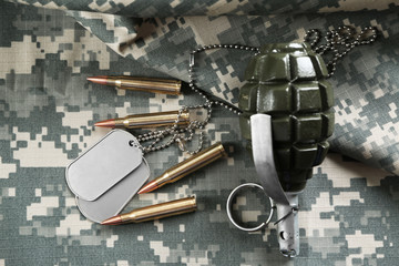 Military set on camouflage clothing
