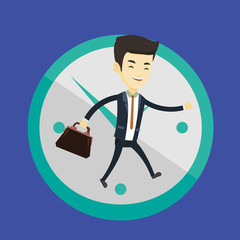 Business man running on clock background.