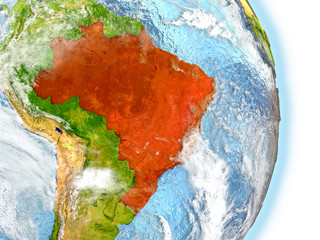 Brazil in red on Earth