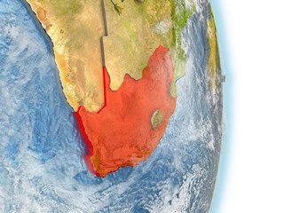 South Africa in red on Earth
