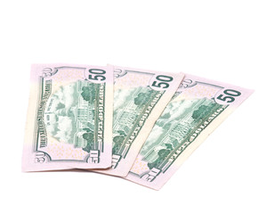 Fan of us dollar bank notes isolated on white background