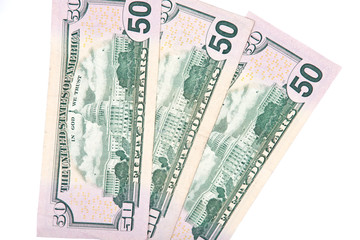 Fan of us dollar bank notes isolated on white background