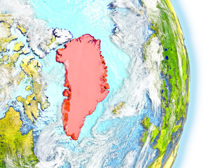 Greenland in red on Earth