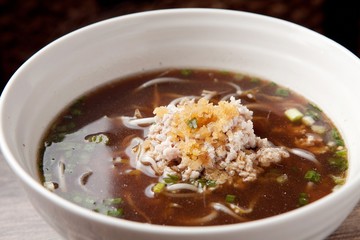 Delicious pork rice noodle made with fresh pork and vegetables