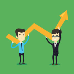 Two business men holding growth graph.