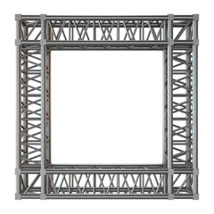 Steel truss girder rooftop frame construction. 3d render isolated on white