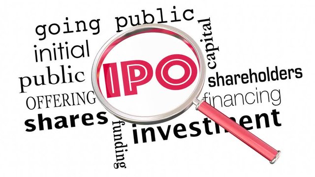 IPO Initial Public Offering Stock Sale Magnifying Glass 3d Animation
