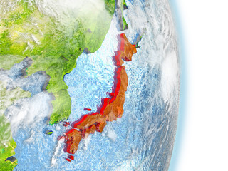 Japan in red on Earth