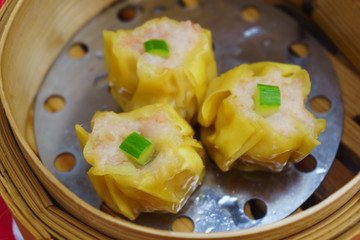 Various Dim Sum in Bamboo Steamed Bowl