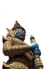 giant guard statue at thai temple isolated on white background
