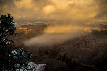 Sunset on Snow Shower in the Grand Canyon